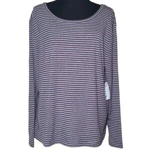 Jockey Ribbed Long Sleeve Top Stretchy Women's Size 3X Gray Burgundy Striped NEW
